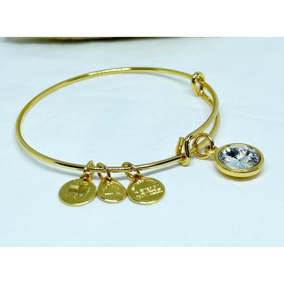 Alex and Ani Shiny Gold Tone Clear Rhinestone April Birthstone Bracelet - Picture 2 of 6